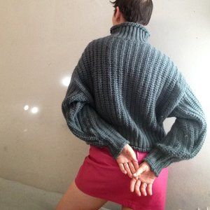 H&M turquoise turtleneck boxy oversized sweater